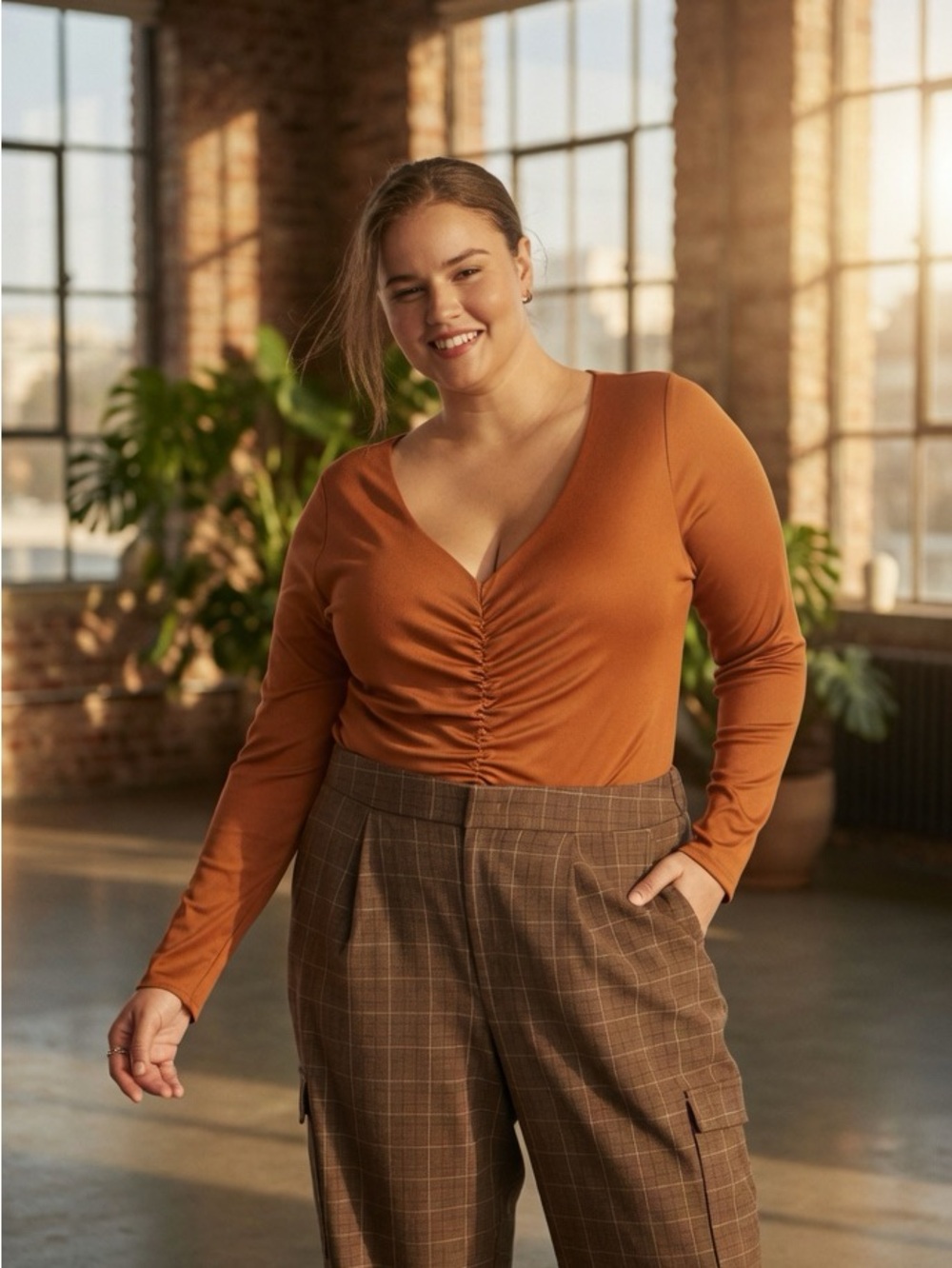 NWT a New Day Women's Long Sleeve Ruched Slim Fit Bodysuit - Orange